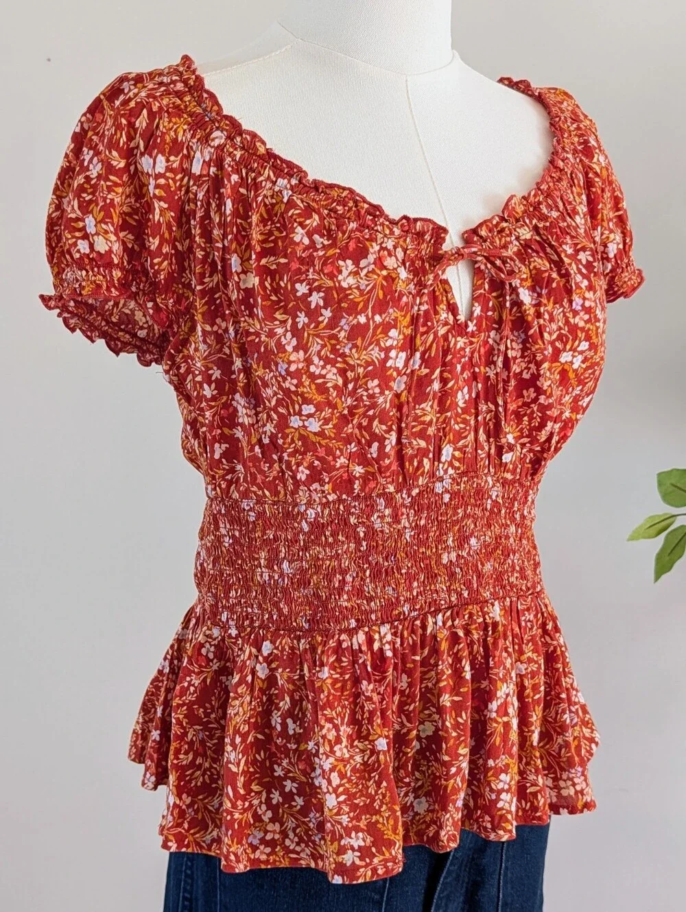 Old Navy Orange Floral Smocked Peplum Blouse - S